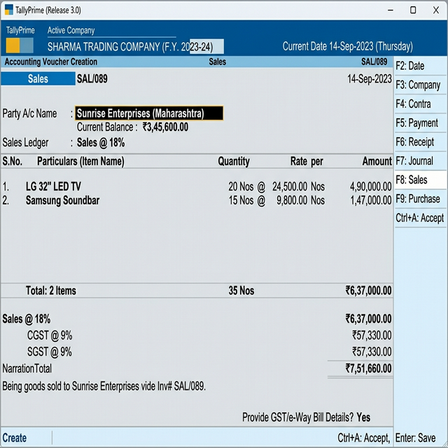 Tally Prime Voucher Entry