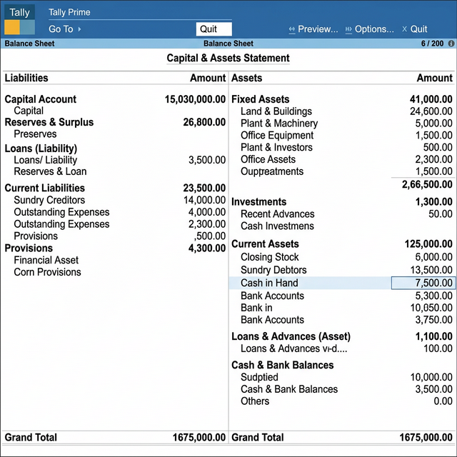 Tally Prime Balance Sheet Report