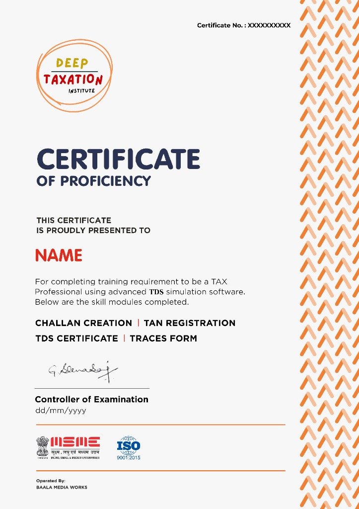 TDS Certification by Deep Taxation Institute